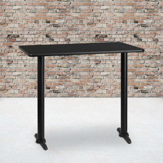 Stiles 30'' x 48'' Rectangular Black Laminate Table Top with 5'' x 22'' Bar Height Table Bases Black