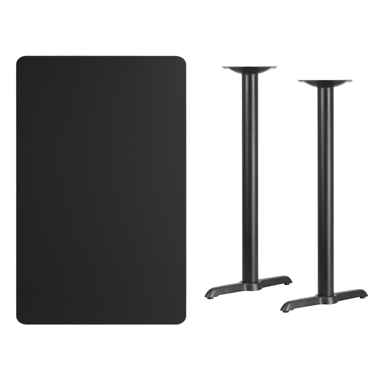 Stiles 30'' x 48'' Rectangular Black Laminate Table Top with 5'' x 22'' Bar Height Table Bases Black