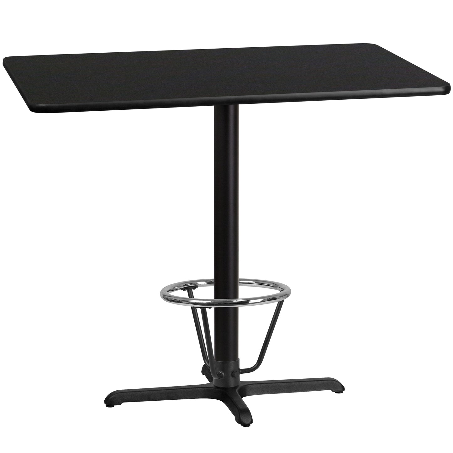 Stiles 30'' x 48'' Rectangular Black Laminate Table Top with 23.5'' x 29.5'' Bar Height Table Base and Foot Ring Black