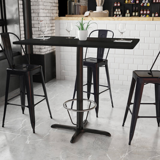 Stiles 30'' x 48'' Rectangular Black Laminate Table Top with 23.5'' x 29.5'' Bar Height Table Base and Foot Ring Black