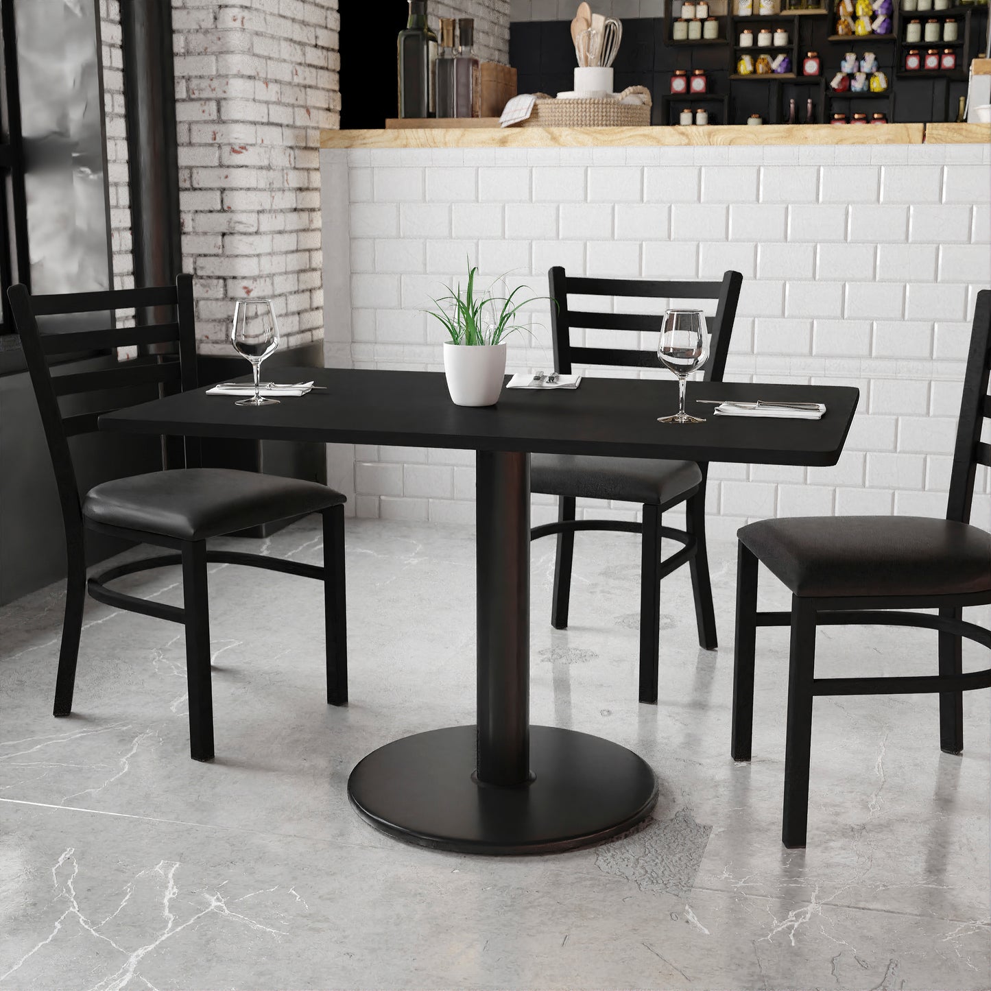 Stiles 30'' x 48'' Rectangular Black Laminate Table Top with 24'' Round Table Height Base Black