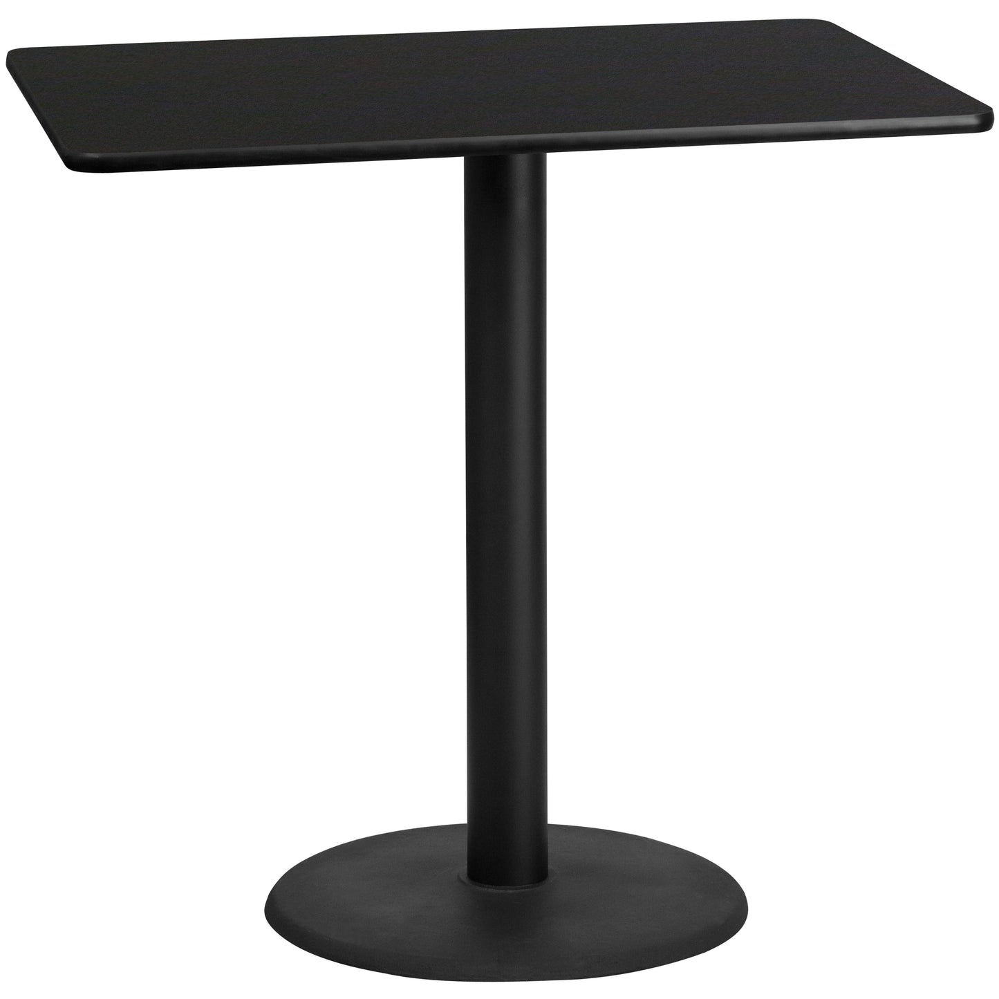 Stiles 30'' x 48'' Rectangular Black Laminate Table Top with 24'' Round Bar Height Table Base Black