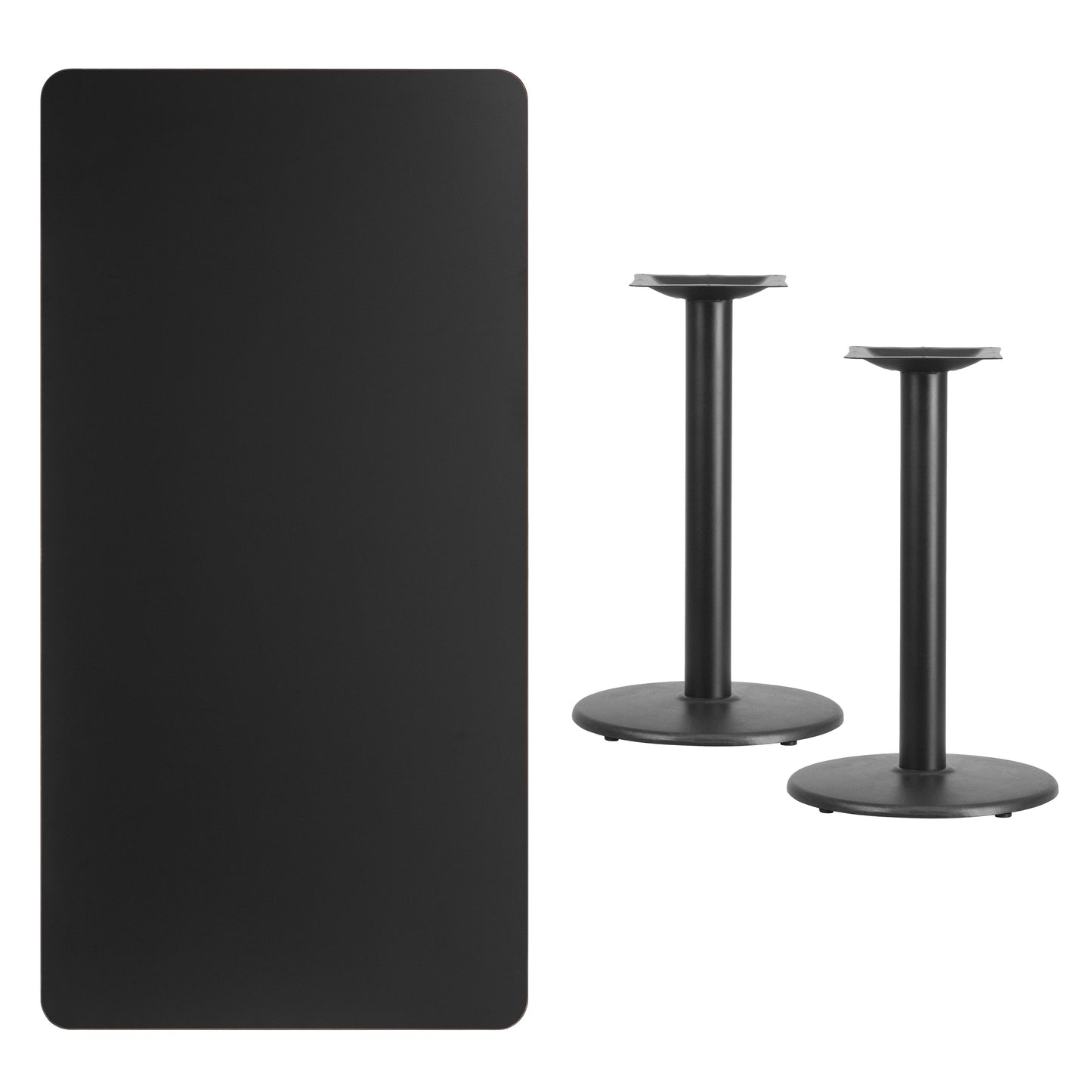 Stiles 30'' x 60'' Rectangular Black Laminate Table Top with 18'' Round Table Height Bases Black