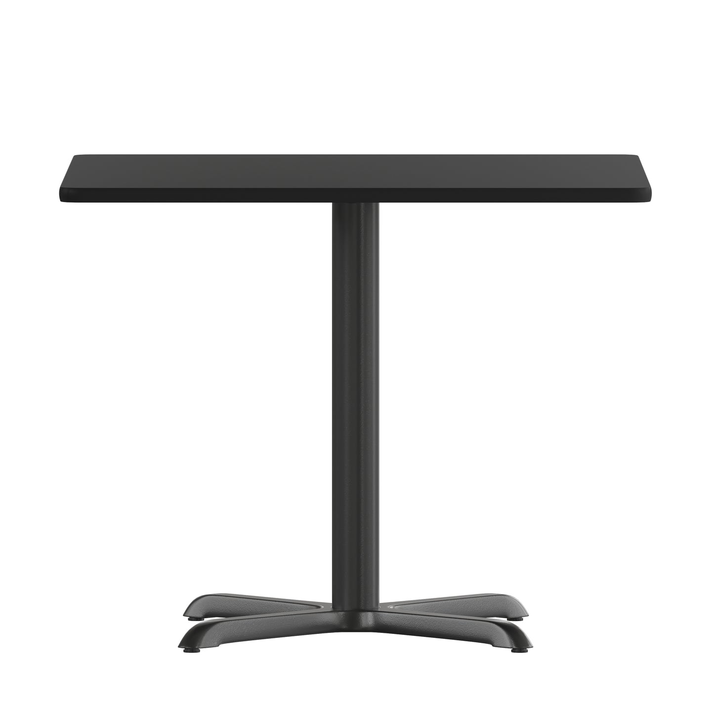 Carlton 36'' Square Black Laminate Table Set with X-Base and 4 Ladder Back Metal Chairs - Black Vinyl Seat Black Top/Black Vinyl Seat