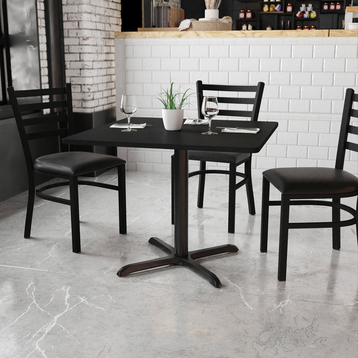 Stiles 36'' Square Black Laminate Table Top with 30'' x 30'' Table Height Base Black