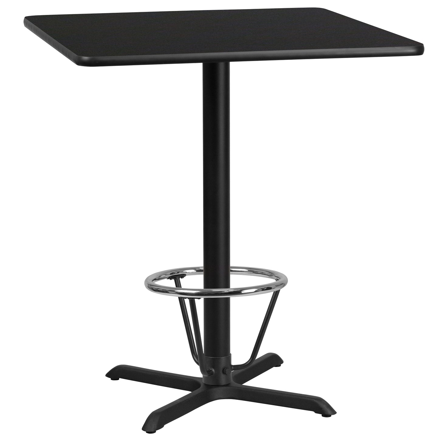 Stiles 36'' Square Black Laminate Table Top with 30'' x 30'' Bar Height Table Base and Foot Ring Black