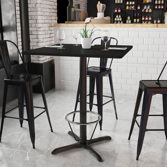 Stiles 36'' Square Black Laminate Table Top with 30'' x 30'' Bar Height Table Base and Foot Ring Black