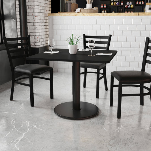 Stiles 36'' Square Black Laminate Table Top with 24'' Round Table Height Base Black