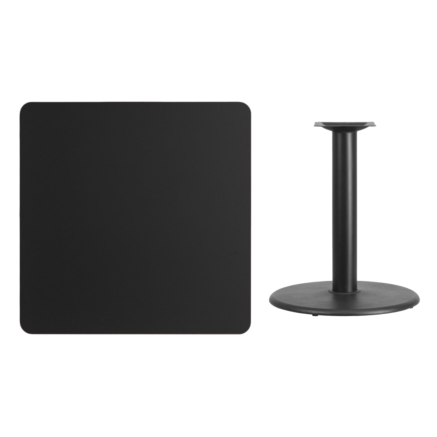 Stiles 36'' Square Black Laminate Table Top with 24'' Round Table Height Base Black