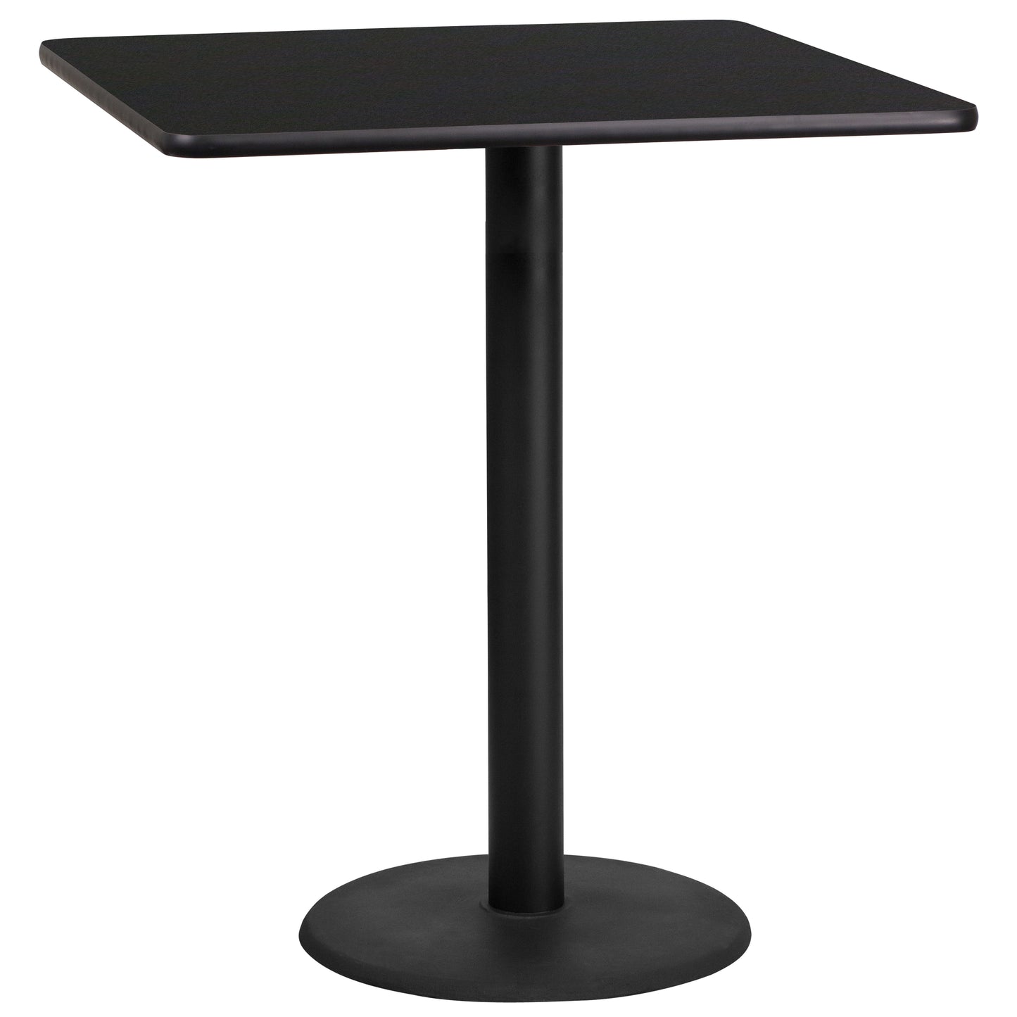 Stiles 36'' Square Black Laminate Table Top with 24'' Round Bar Height Table Base Black