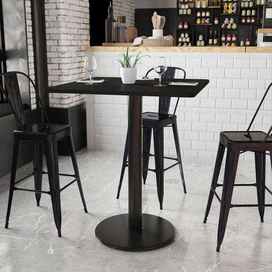 Stiles 36'' Square Black Laminate Table Top with 24'' Round Bar Height Table Base Black