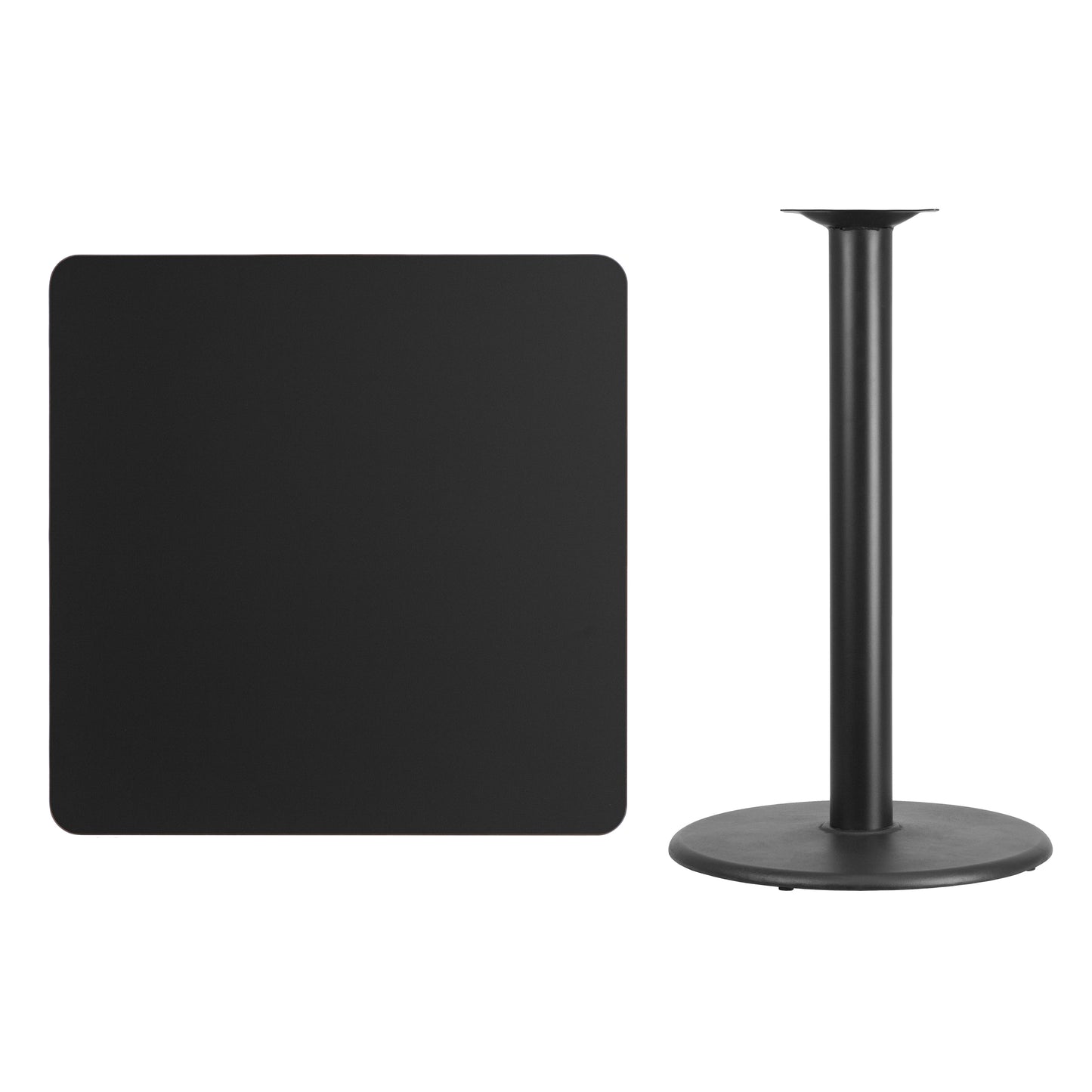 Stiles 36'' Square Black Laminate Table Top with 24'' Round Bar Height Table Base Black