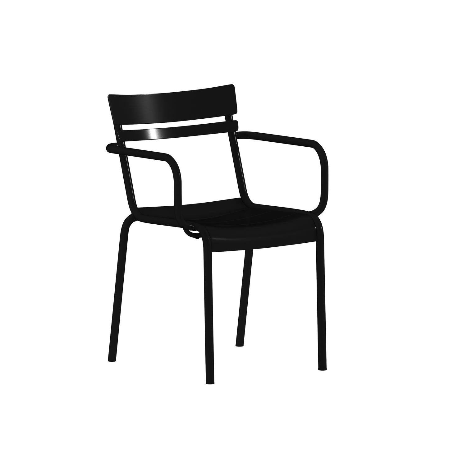 Nash Commercial Grade Black Steel Indoor-Outdoor Stackable Chair with 2 Slats and Arms Black