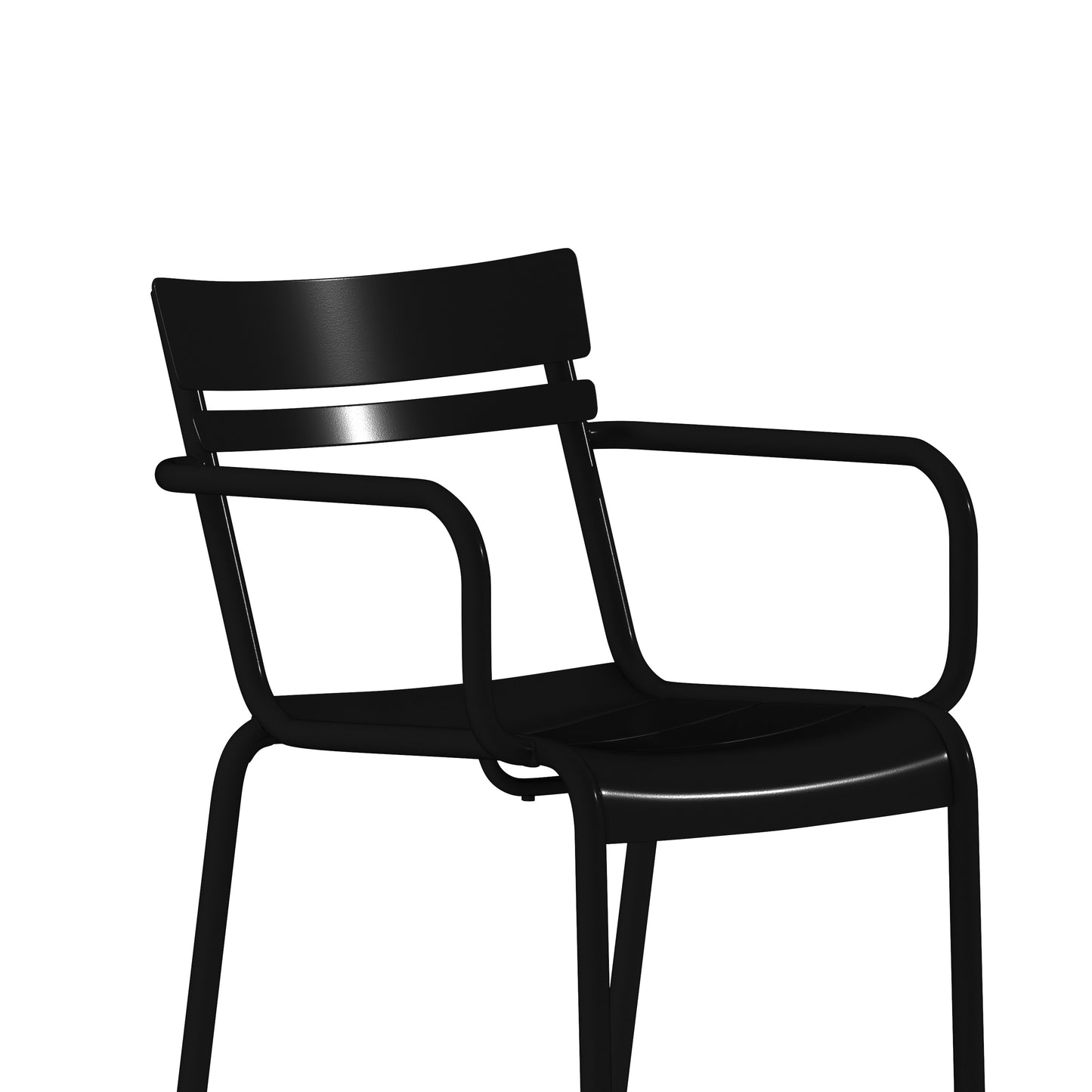 Nash Commercial Grade Black Steel Indoor-Outdoor Stackable Chair with 2 Slats and Arms Black
