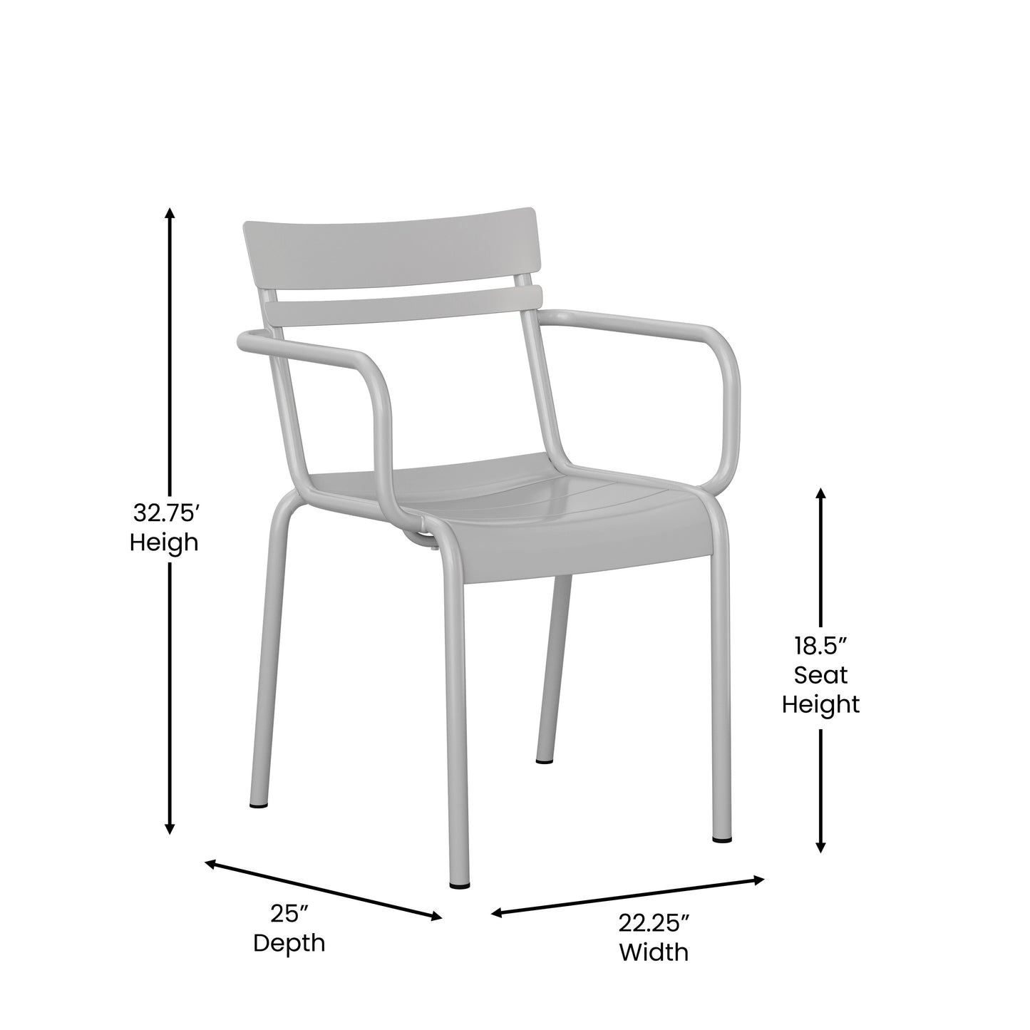 Nash Commercial Grade Silver Steel Indoor-Outdoor Stackable Chair with 2 Slats and Arms Silver