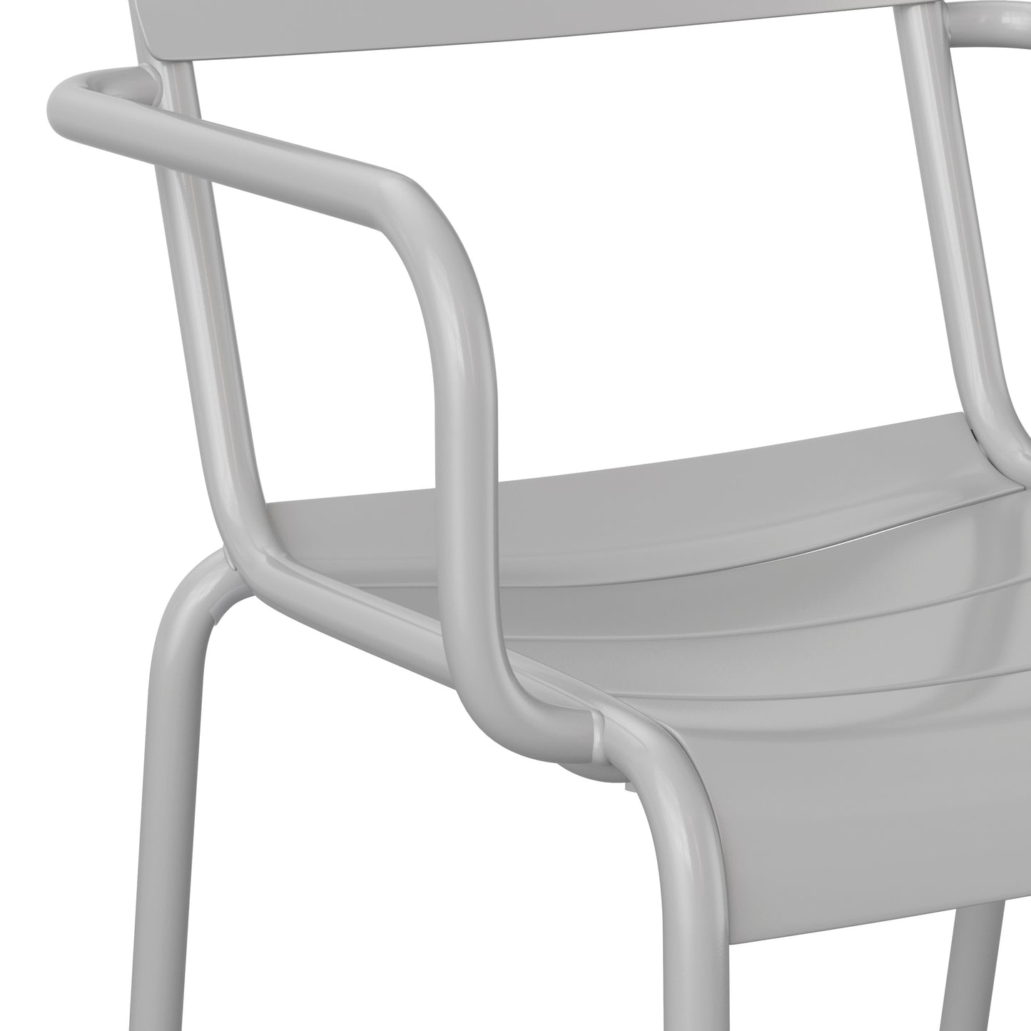 Nash Commercial Grade Silver Steel Indoor-Outdoor Stackable Chair with 2 Slats and Arms Silver