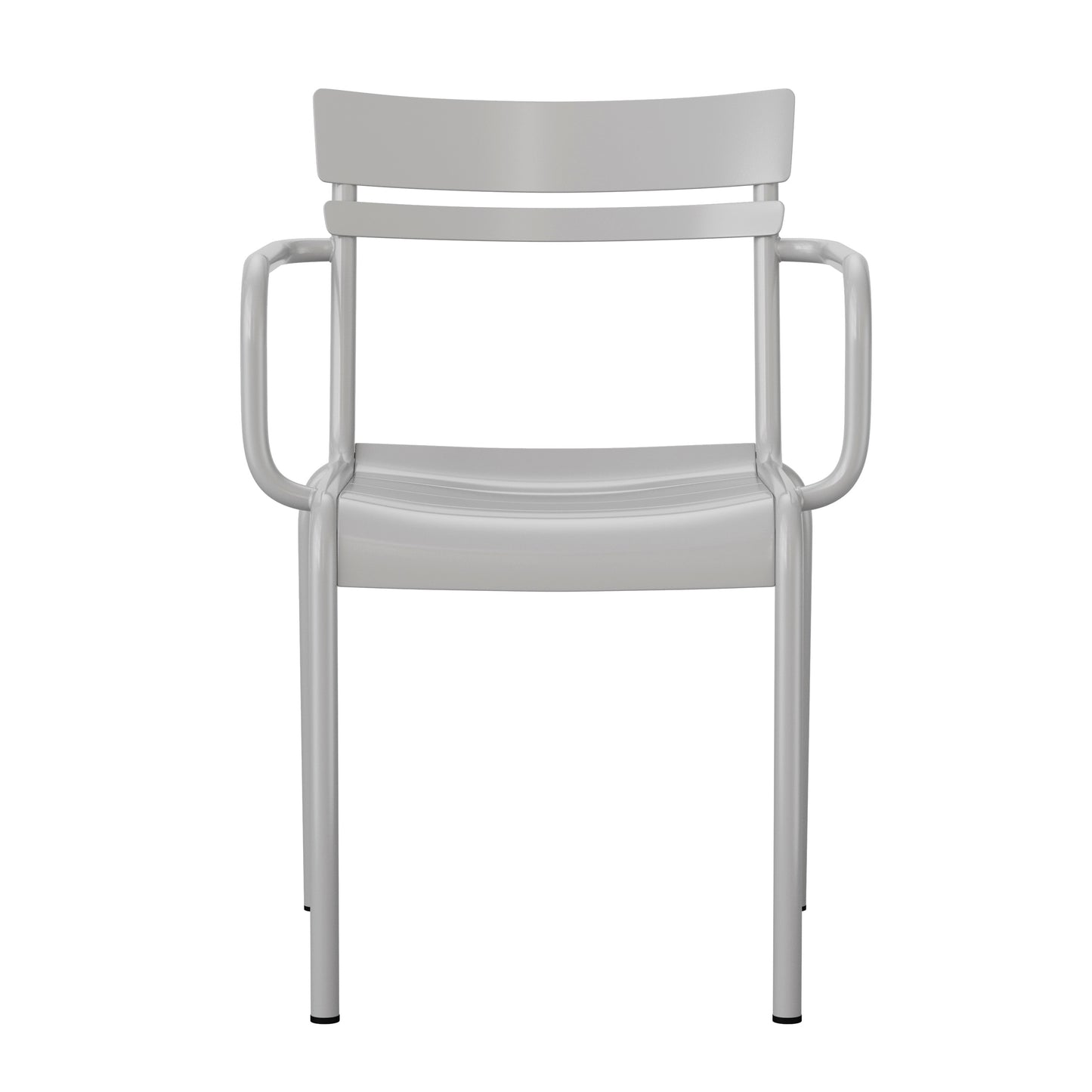 Nash Commercial Grade Silver Steel Indoor-Outdoor Stackable Chair with 2 Slats and Arms Silver