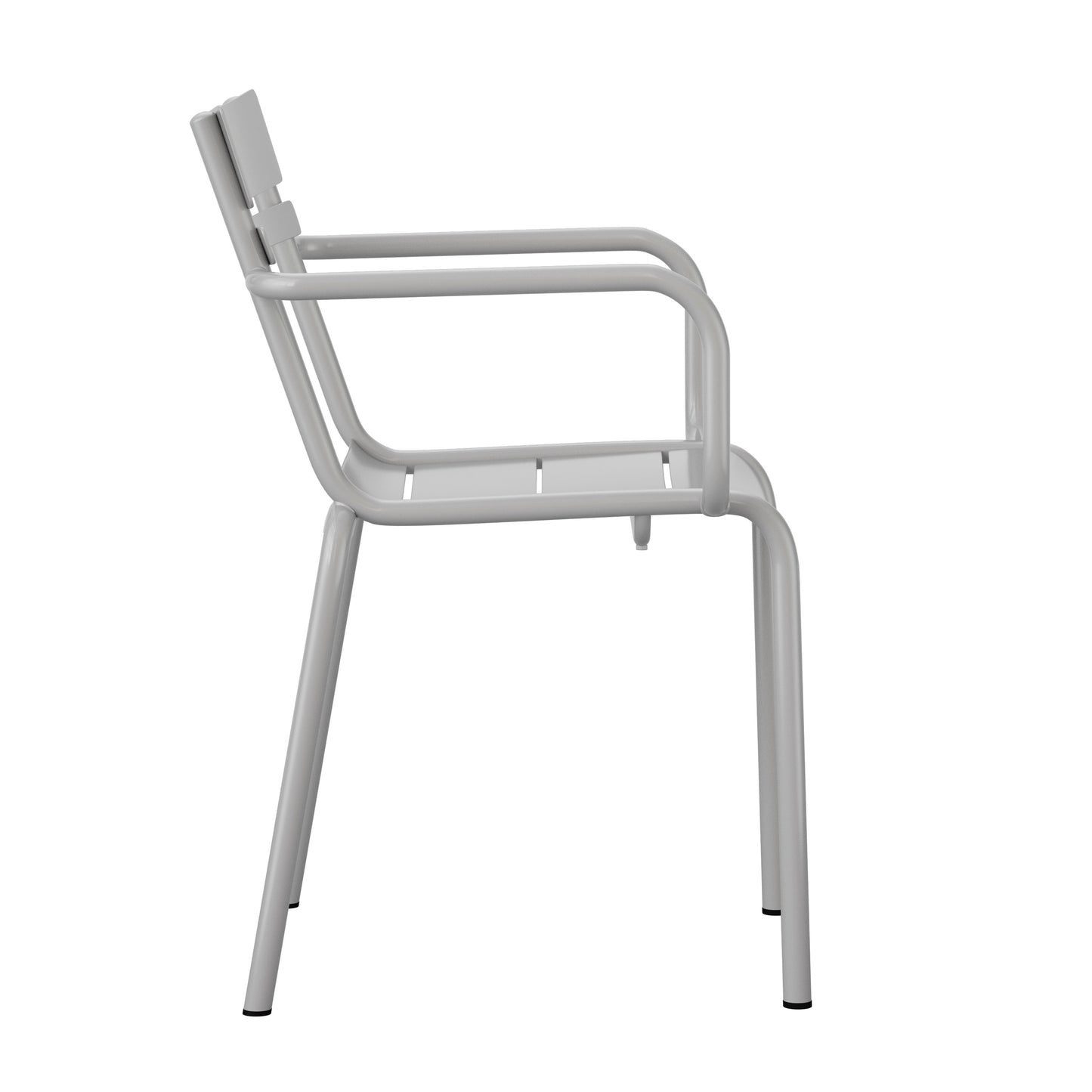 Nash Commercial Grade Silver Steel Indoor-Outdoor Stackable Chair with 2 Slats and Arms Silver
