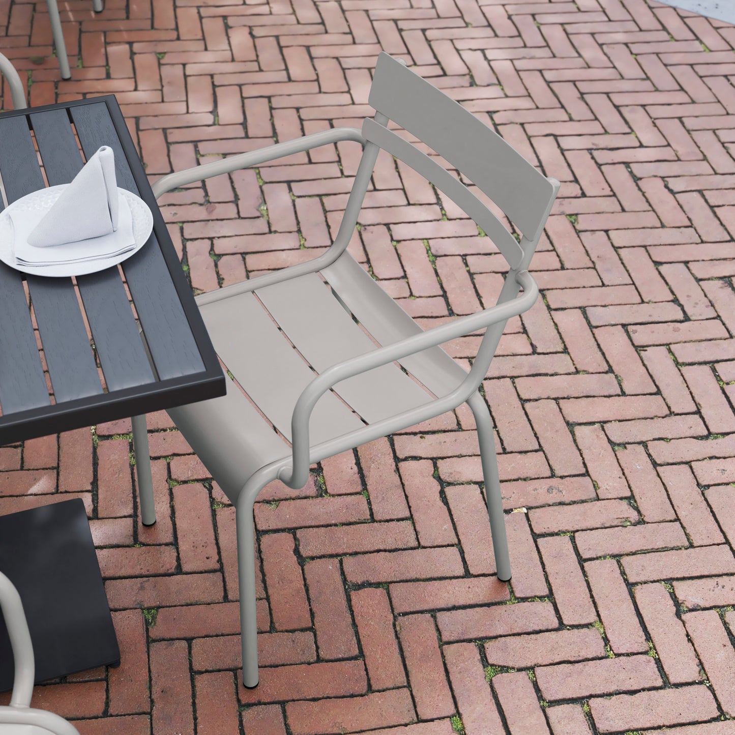 Nash Commercial Grade Silver Steel Indoor-Outdoor Stackable Chair with 2 Slats and Arms Silver
