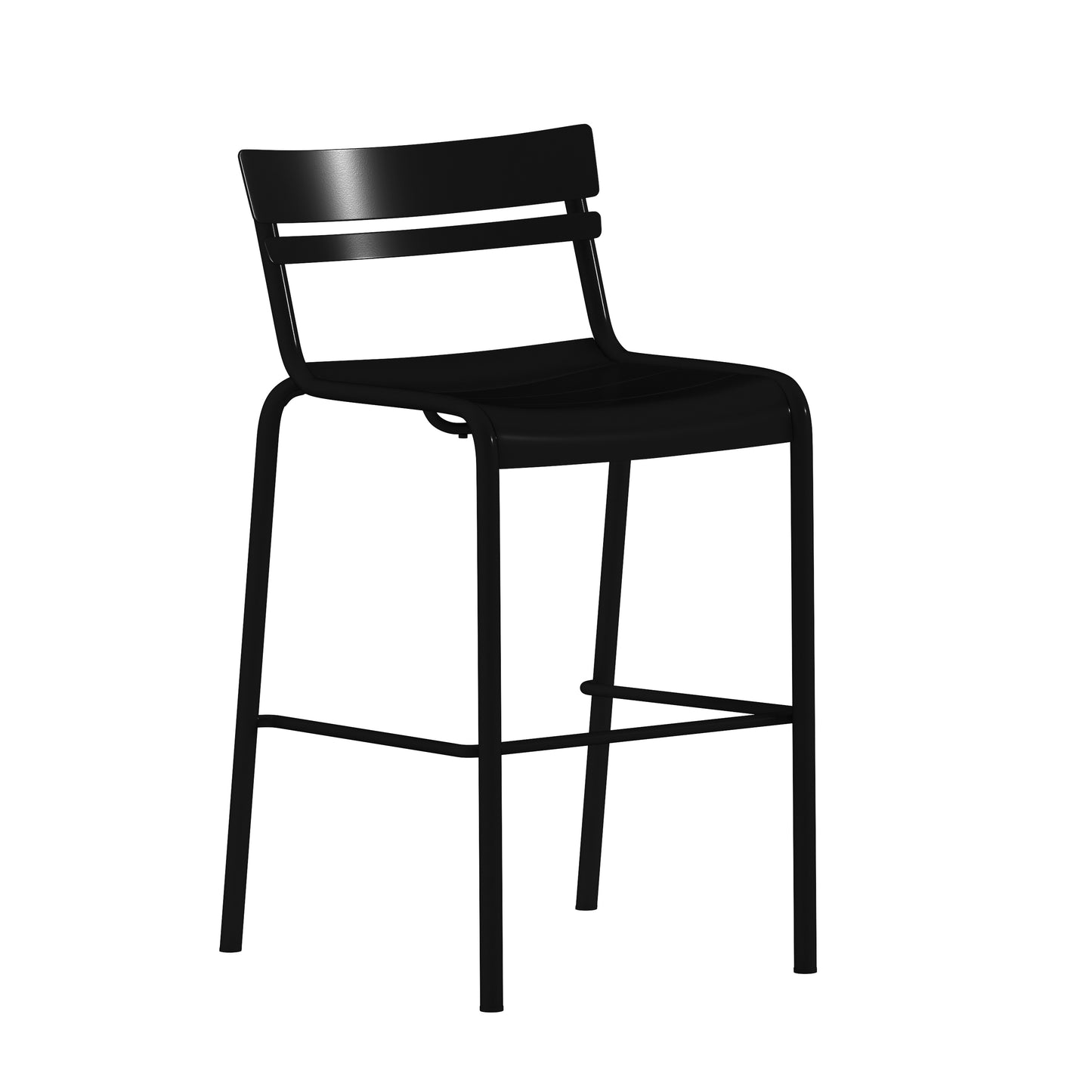 Nash Commercial Grade Black Metal Indoor-Outdoor Bar Height Stool with 2 Slats Black