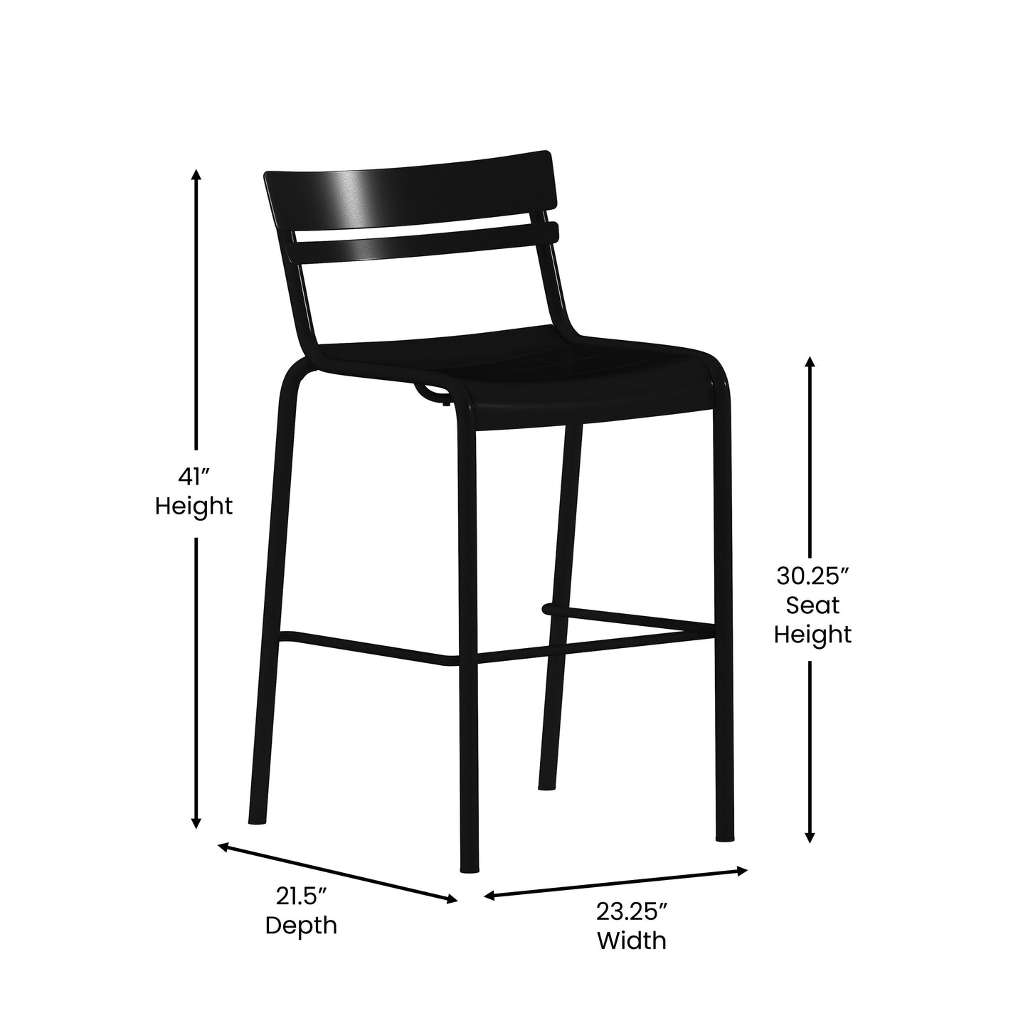 Nash Commercial Grade Black Metal Indoor-Outdoor Bar Height Stool with 2 Slats Black