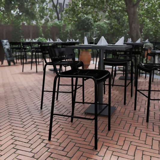 Nash Commercial Grade Black Metal Indoor-Outdoor Bar Height Stool with 2 Slats Black