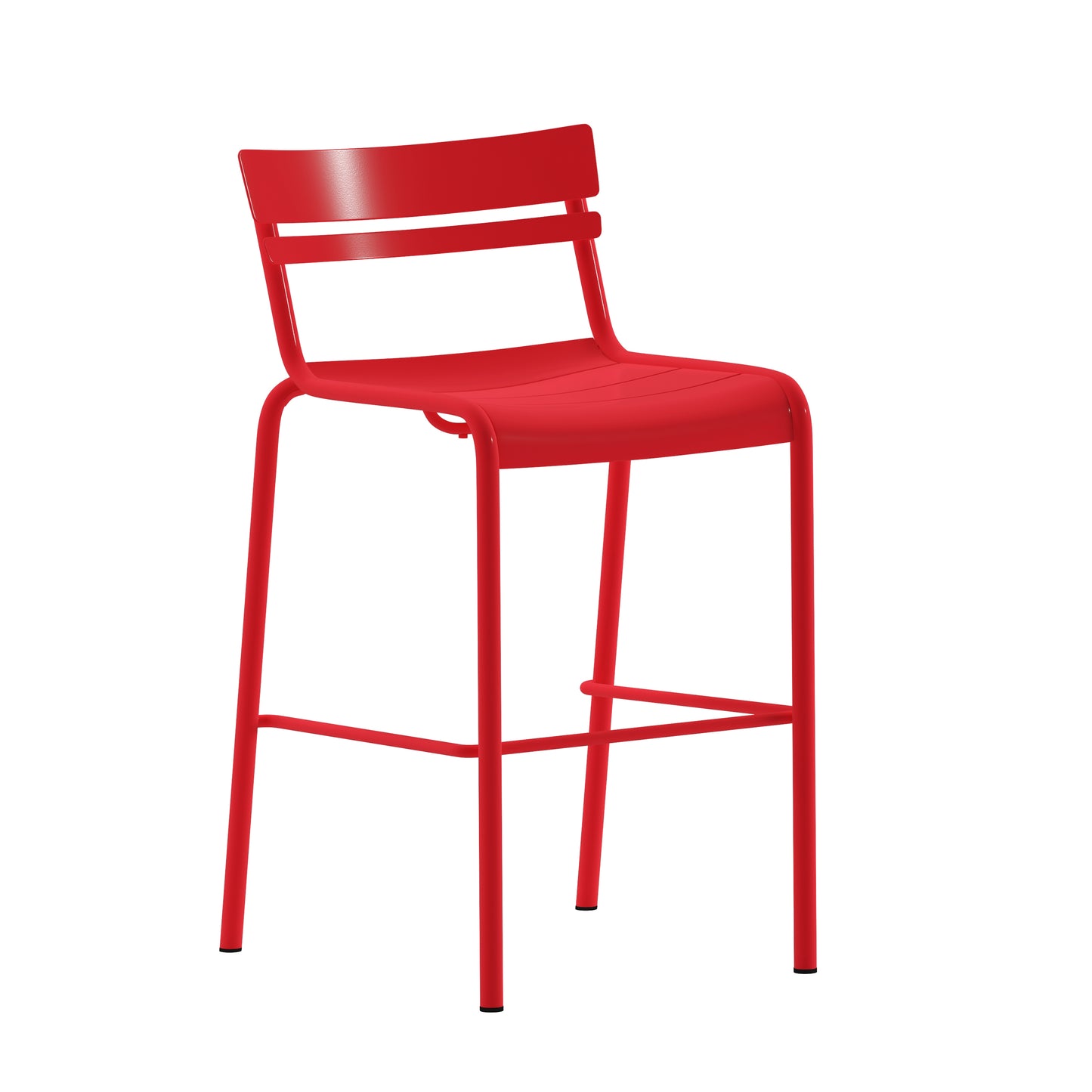 Nash Commercial Grade Red Metal Indoor-Outdoor Bar Height Stool with 2 Slats Red