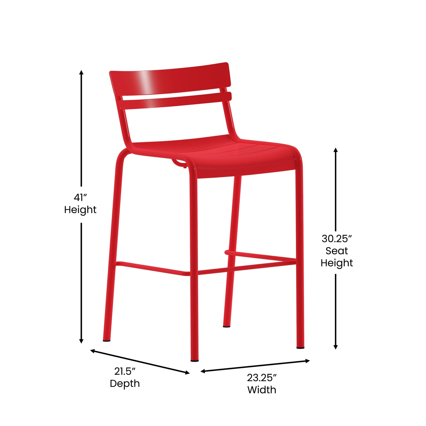 Nash Commercial Grade Red Metal Indoor-Outdoor Bar Height Stool with 2 Slats Red
