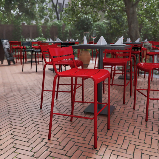 Nash Commercial Grade Red Metal Indoor-Outdoor Bar Height Stool with 2 Slats Red