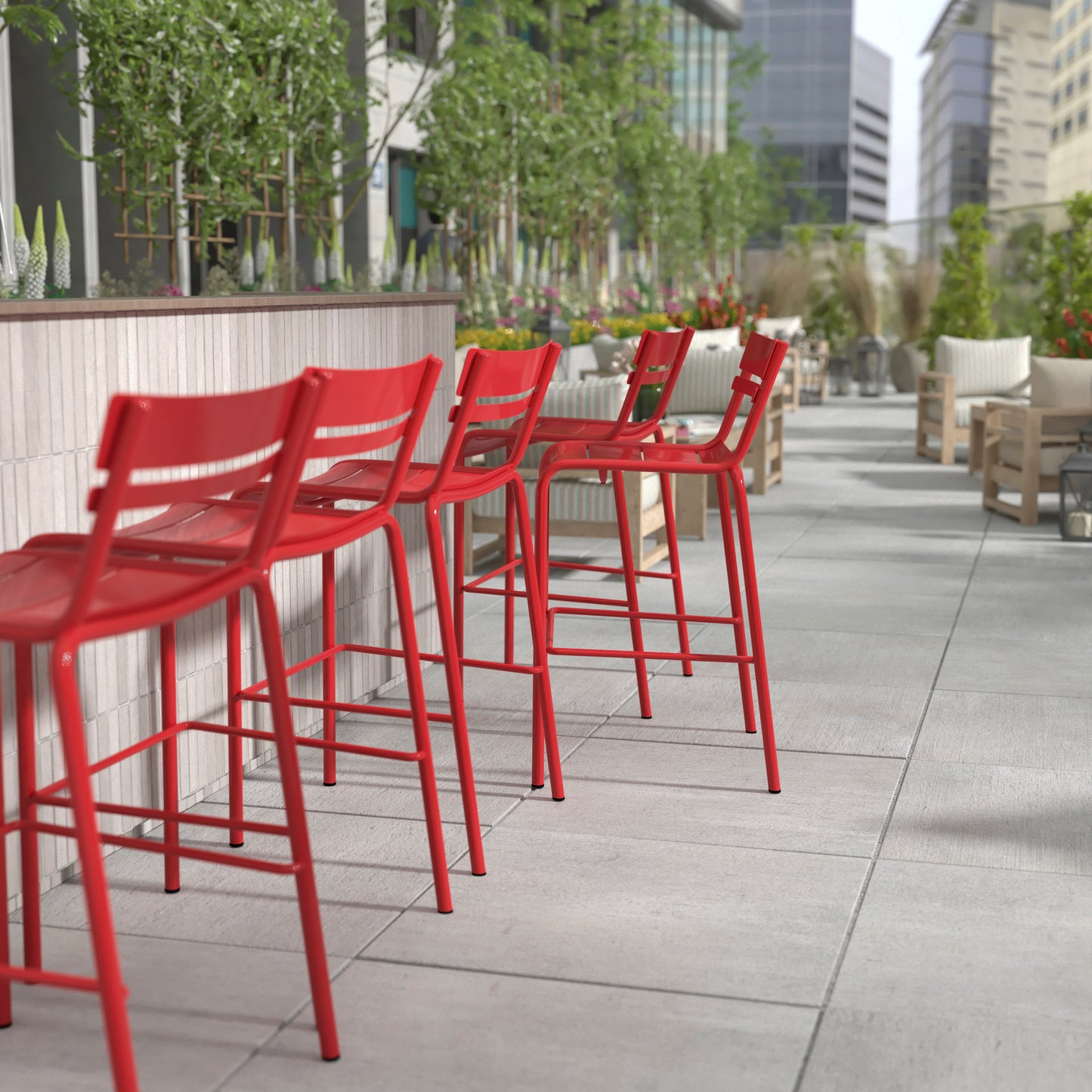 Nash Commercial Grade Red Metal Indoor-Outdoor Bar Height Stool with 2 Slats Red