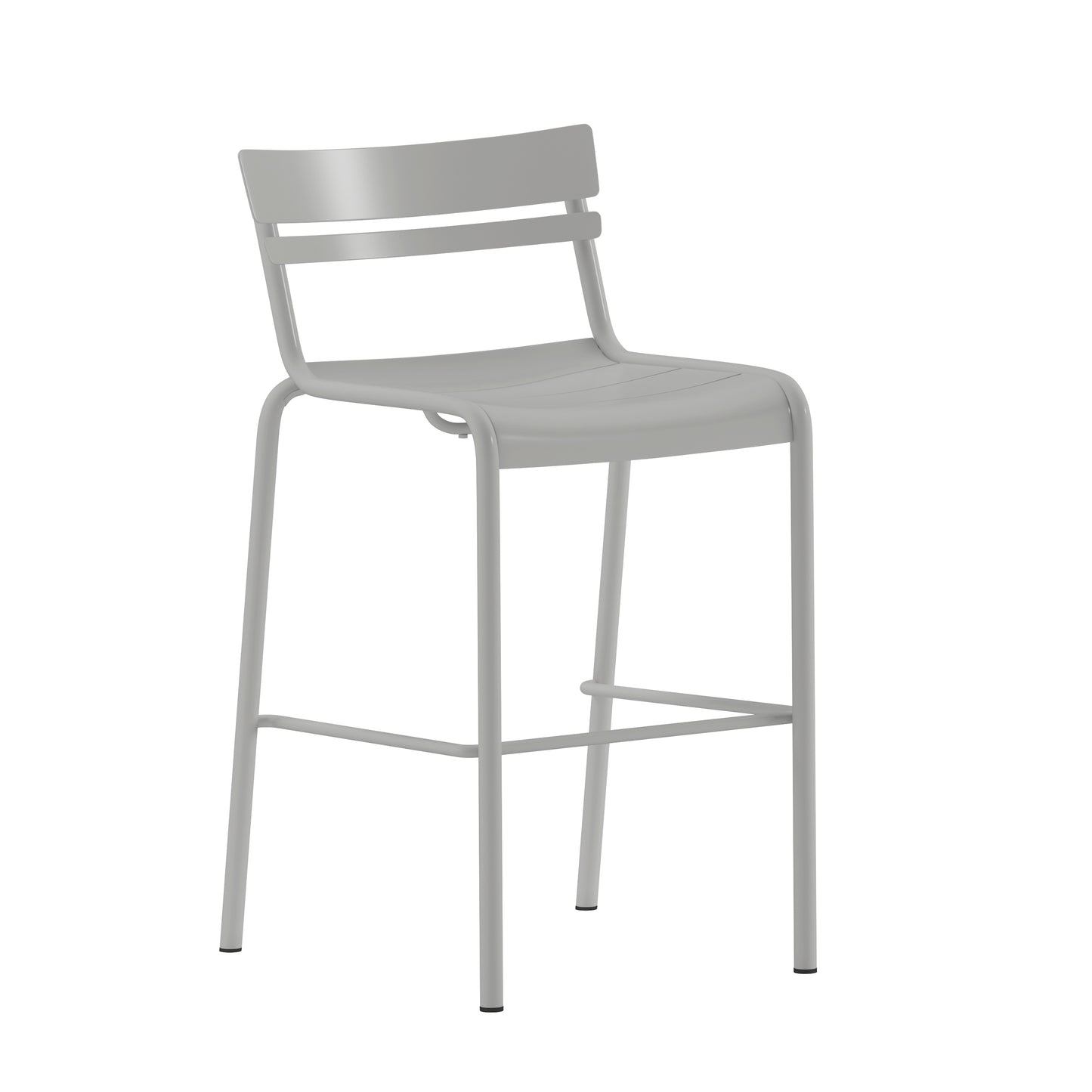 Nash Commercial Grade Silver Metal Indoor-Outdoor Bar Height Stool with 2 Slats Silver