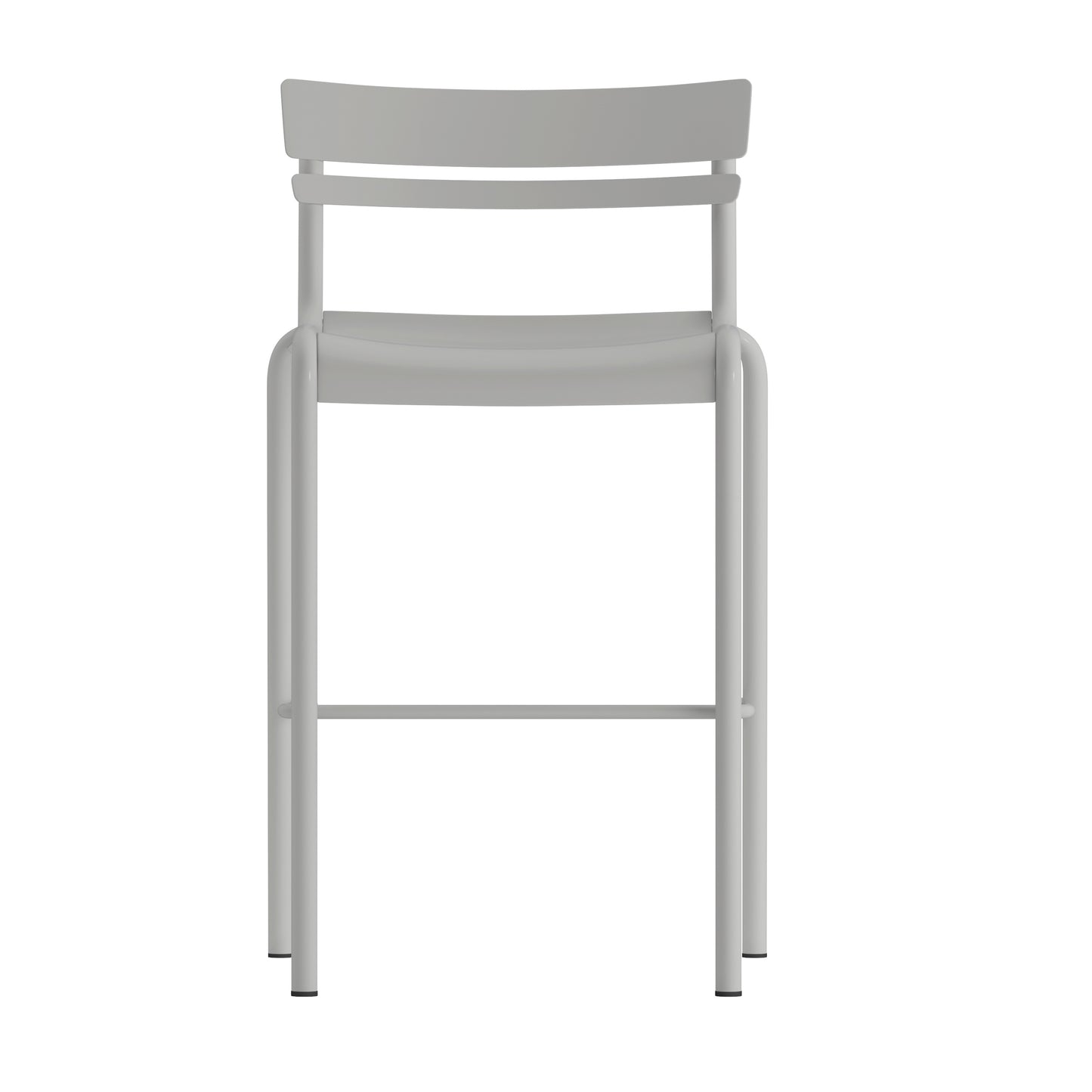 Nash Commercial Grade Silver Metal Indoor-Outdoor Bar Height Stool with 2 Slats Silver