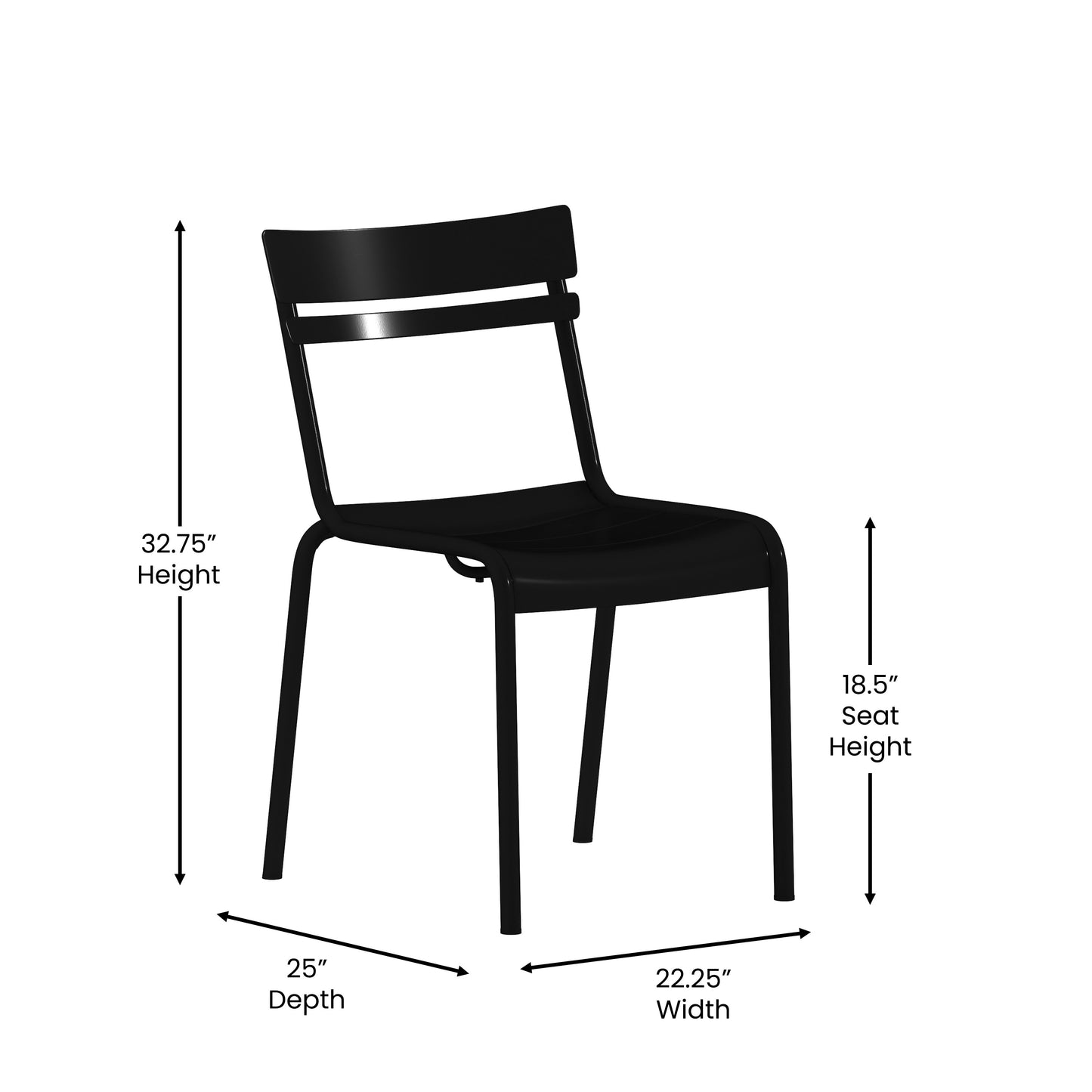 Nash Commercial Grade Steel Stack Chair, Indoor-Outdoor Armless Chair with 2 Slat Back in Black Black