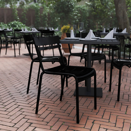 Nash Commercial Grade Steel Stack Chair, Indoor-Outdoor Armless Chair with 2 Slat Back in Black Black