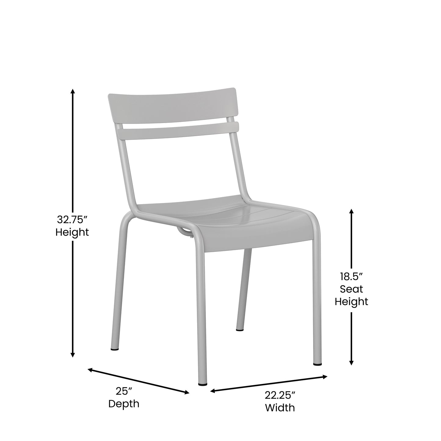 Nash Commercial Grade Steel Stack Chair, Indoor-Outdoor Armless Chair with 2 Slat Back in Quicksilver Silver