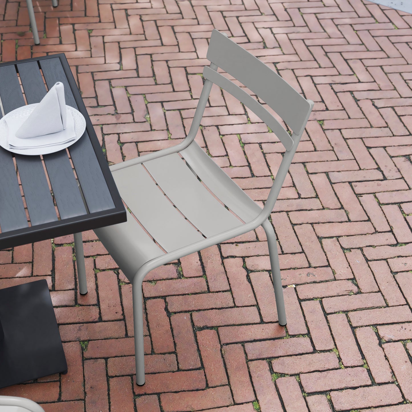 Nash Commercial Grade Steel Stack Chair, Indoor-Outdoor Armless Chair with 2 Slat Back in Quicksilver Silver