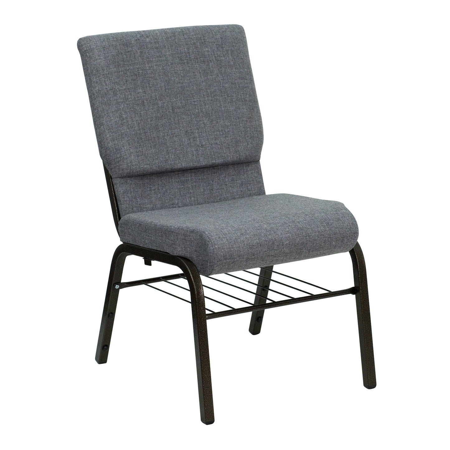 HERCULES Series 18.5''W Church Chair in Gray Fabric with Book Rack - Gold Vein Frame Gray Fabric/Gold Vein Frame