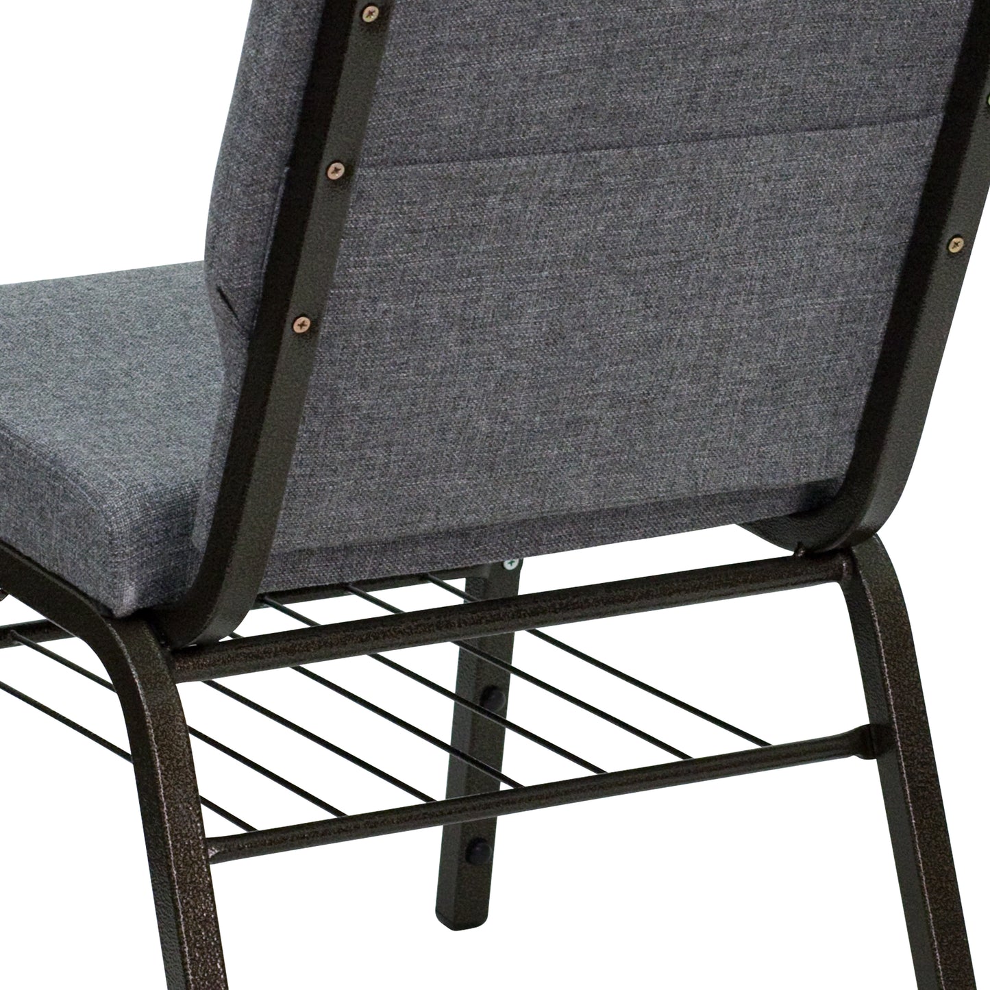 HERCULES Series 18.5''W Church Chair in Gray Fabric with Book Rack - Gold Vein Frame Gray Fabric/Gold Vein Frame