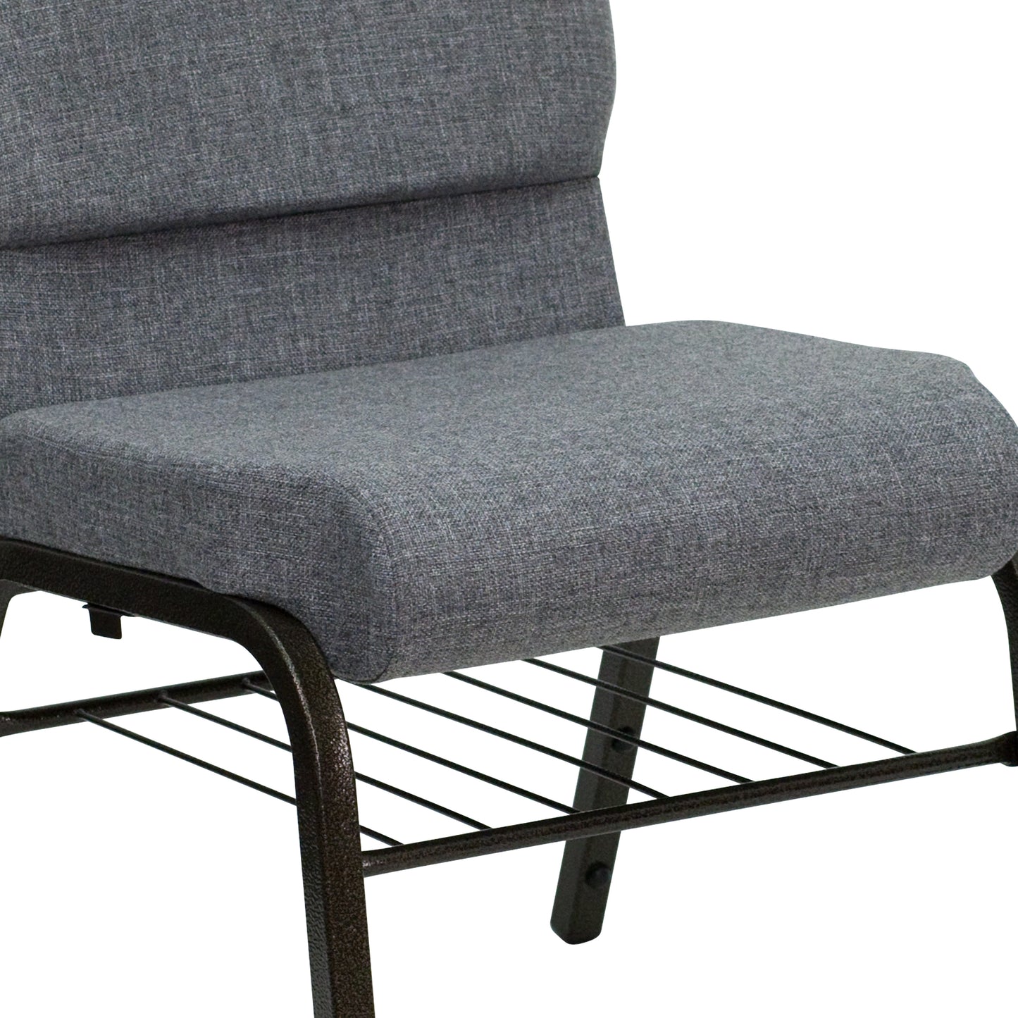HERCULES Series 18.5''W Church Chair in Gray Fabric with Book Rack - Gold Vein Frame Gray Fabric/Gold Vein Frame