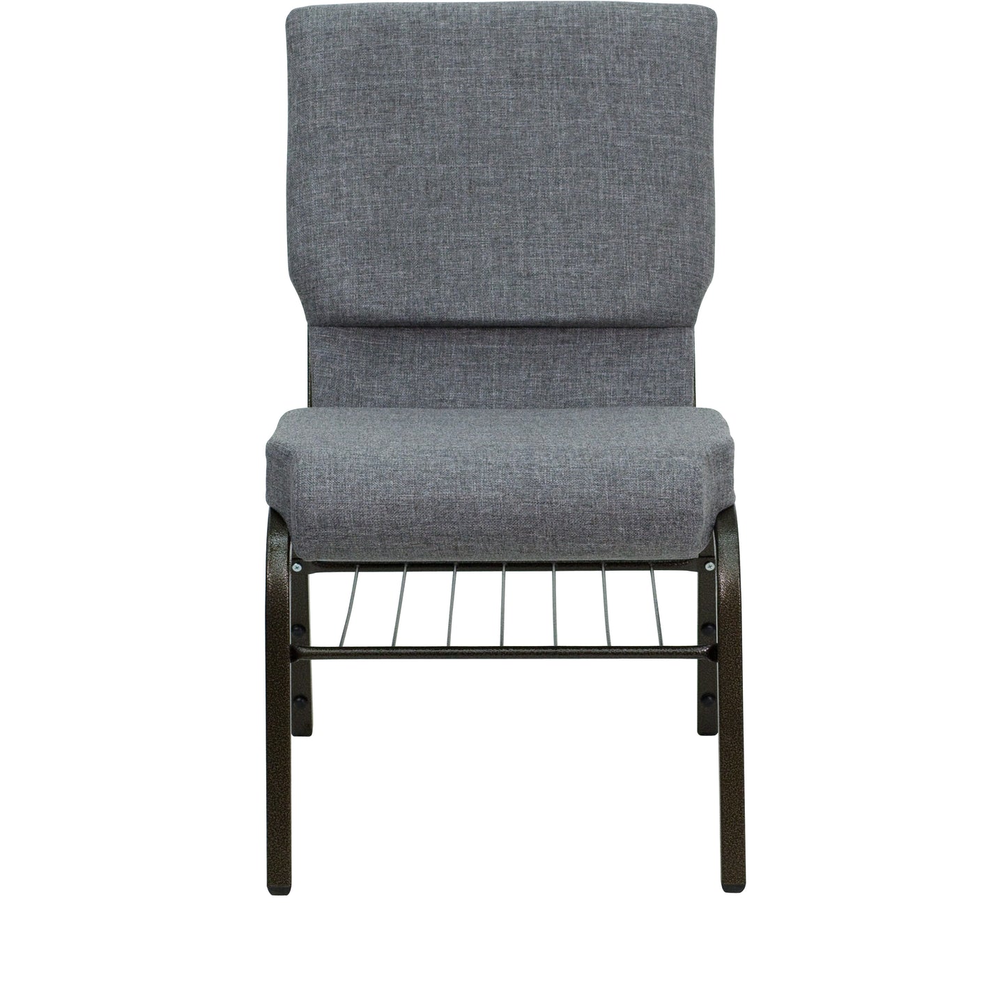 HERCULES Series 18.5''W Church Chair in Gray Fabric with Book Rack - Gold Vein Frame Gray Fabric/Gold Vein Frame
