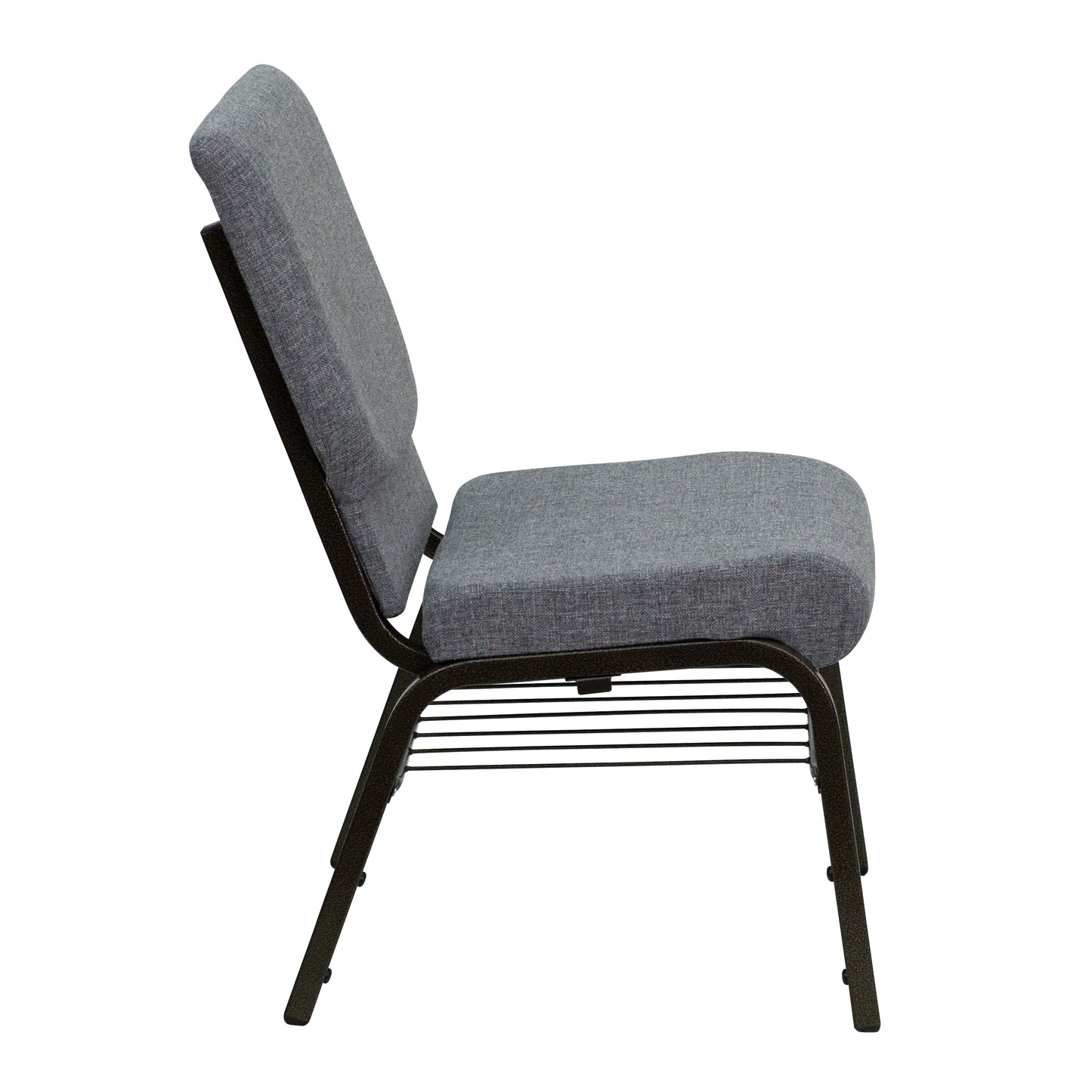 HERCULES Series 18.5''W Church Chair in Gray Fabric with Book Rack - Gold Vein Frame Gray Fabric/Gold Vein Frame