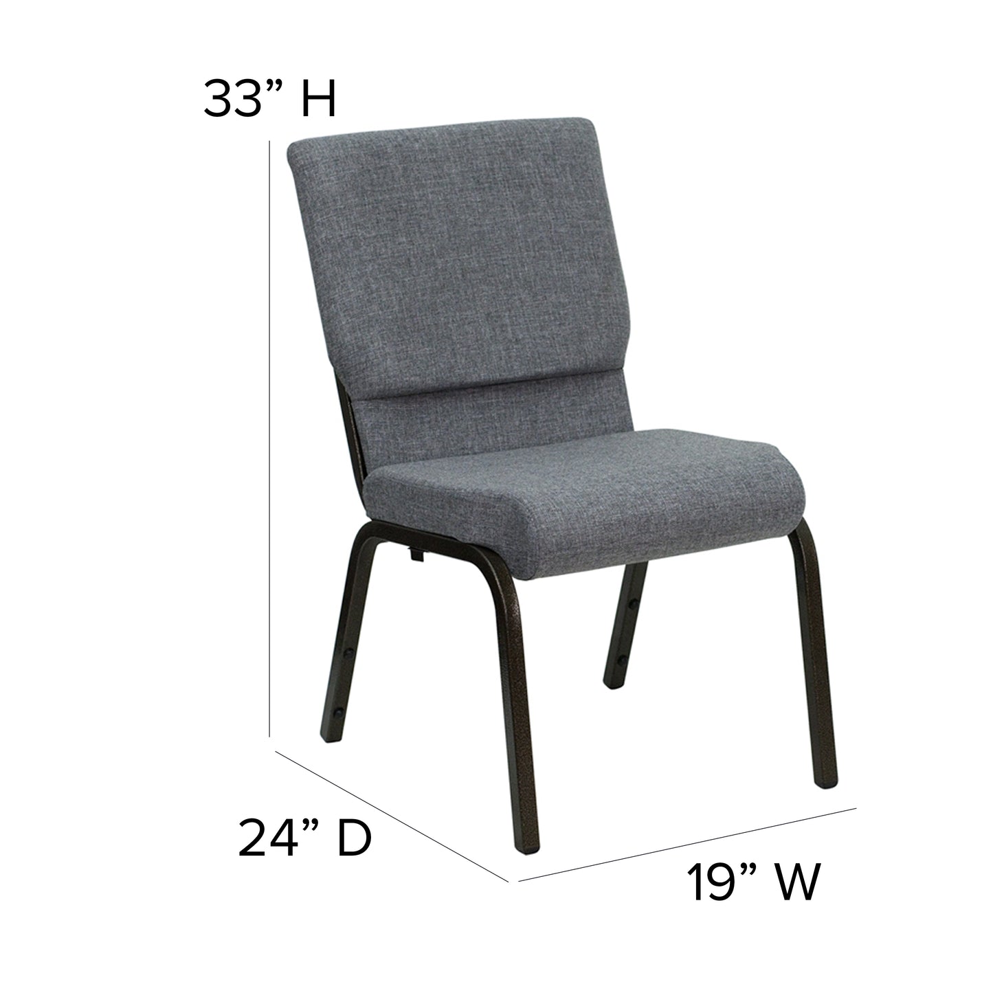 HERCULES Series 18.5''W Stacking Church Chair in Gray Fabric - Gold Vein Frame Gray Fabric/Gold Vein Frame