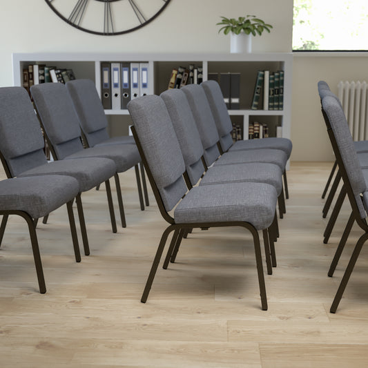 HERCULES Series 18.5''W Stacking Church Chair in Gray Fabric - Gold Vein Frame Gray Fabric/Gold Vein Frame