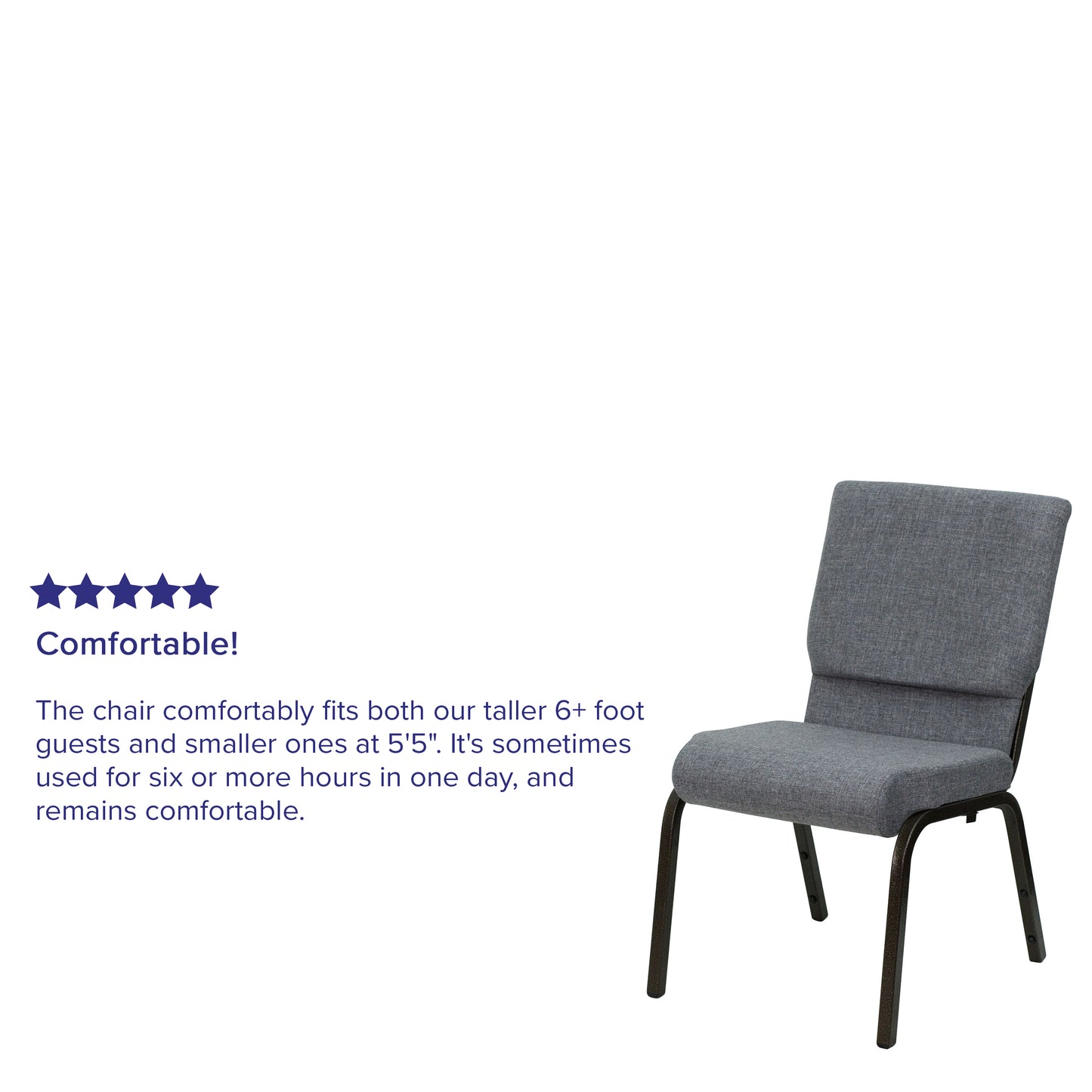 HERCULES Series 18.5''W Stacking Church Chair in Gray Fabric - Gold Vein Frame Gray Fabric/Gold Vein Frame