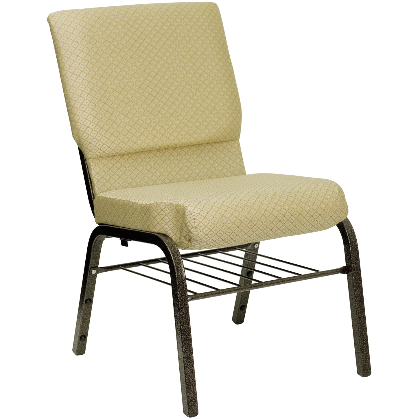 HERCULES Series 18.5''W Church Chair in Beige Patterned Fabric with Book Rack - Gold Vein Frame Beige Patterned Fabric/Gold Vein Frame