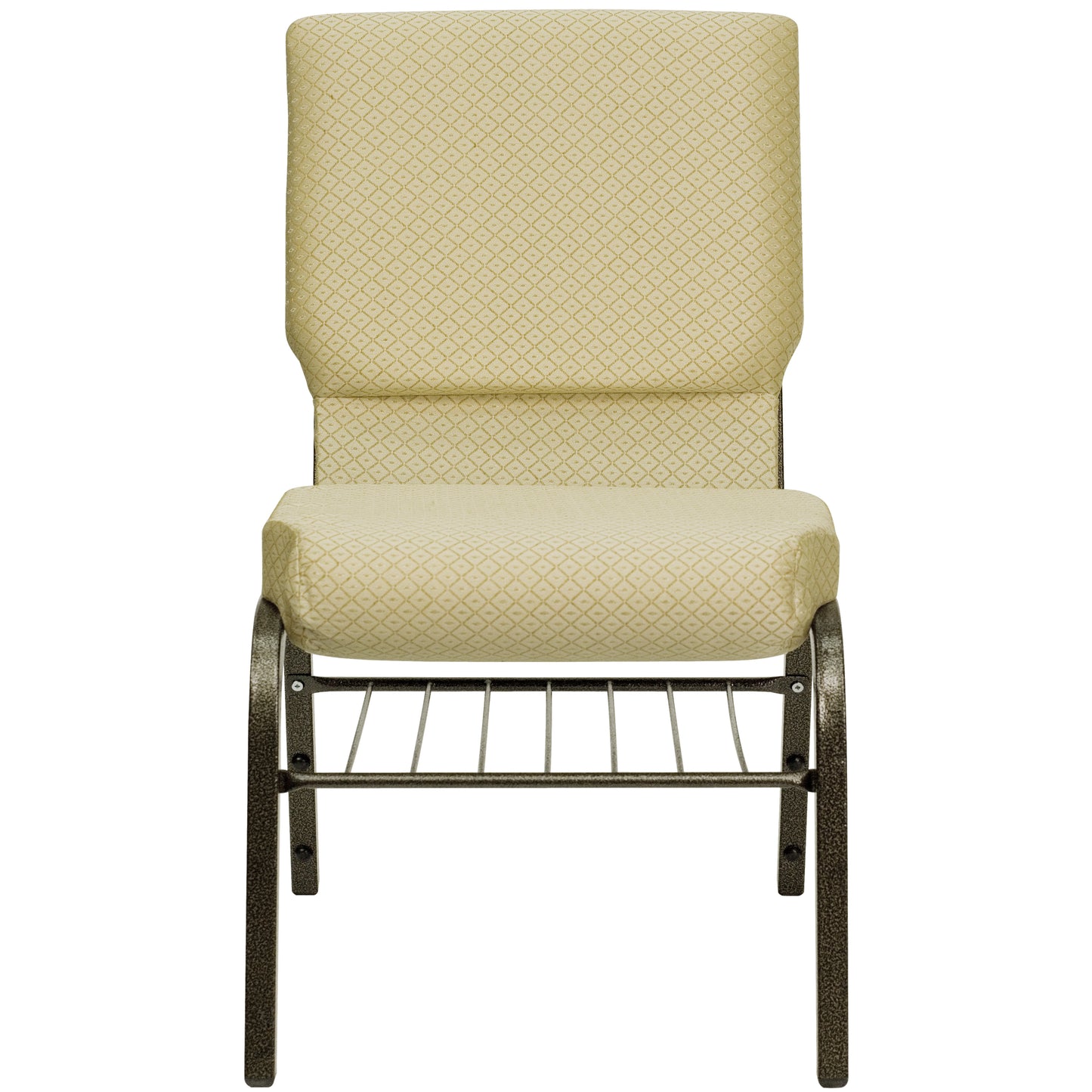 HERCULES Series 18.5''W Church Chair in Beige Patterned Fabric with Book Rack - Gold Vein Frame Beige Patterned Fabric/Gold Vein Frame