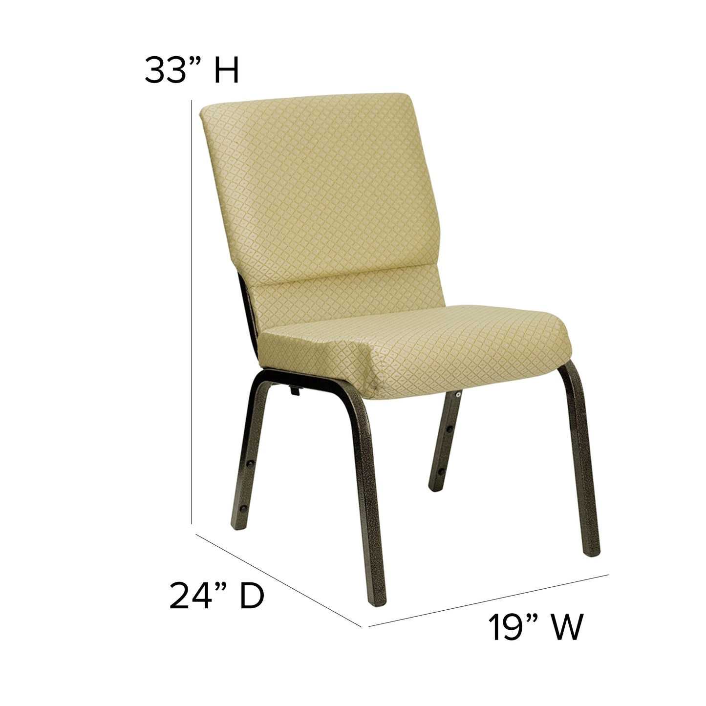 HERCULES Series 18.5''W Stacking Church Chair in Beige Patterned Fabric - Gold Vein Frame Beige Patterned Fabric/Gold Vein Frame