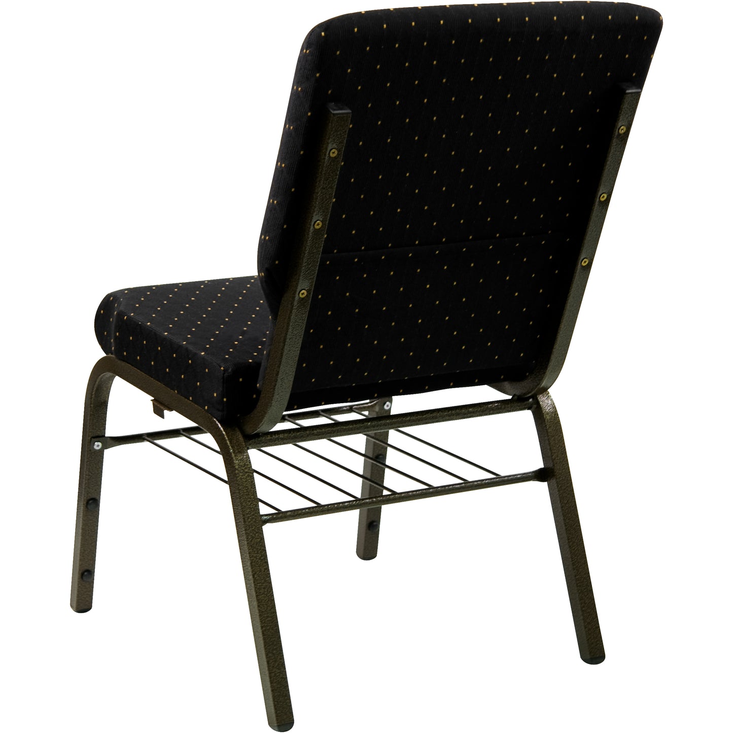 HERCULES Series 18.5''W Church Chair in Black Dot Patterned Fabric with Book Rack - Gold Vein Frame Black Dot Patterned Fabric/Gold Vein Frame