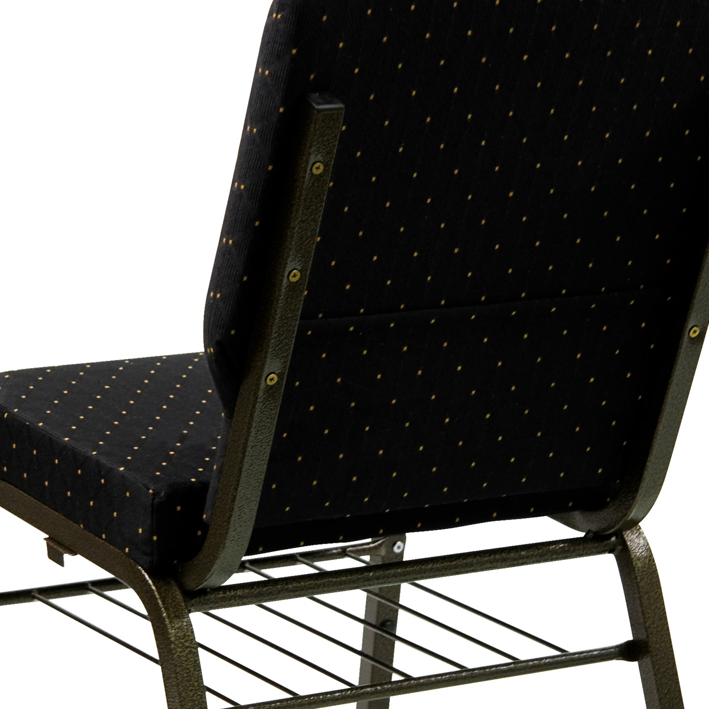 HERCULES Series 18.5''W Church Chair in Black Dot Patterned Fabric with Book Rack - Gold Vein Frame Black Dot Patterned Fabric/Gold Vein Frame