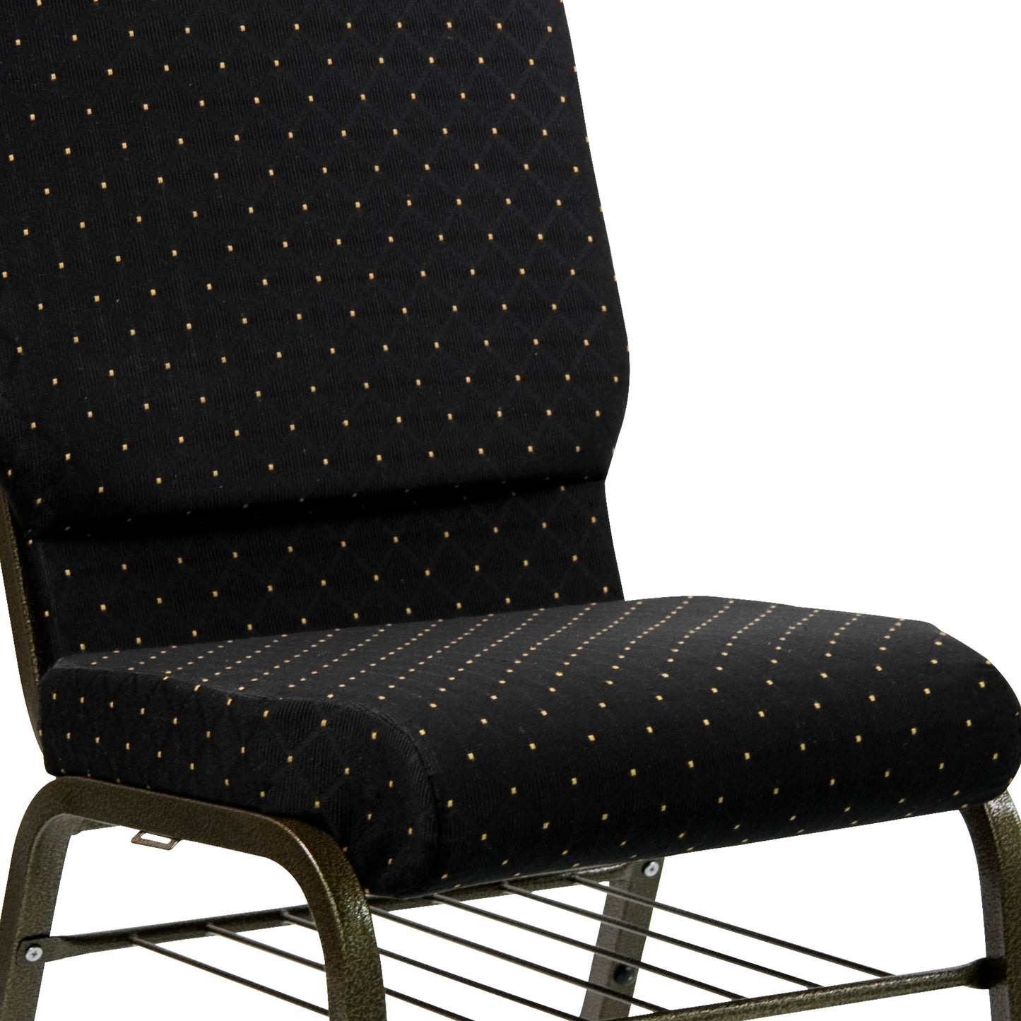 HERCULES Series 18.5''W Church Chair in Black Dot Patterned Fabric with Book Rack - Gold Vein Frame Black Dot Patterned Fabric/Gold Vein Frame